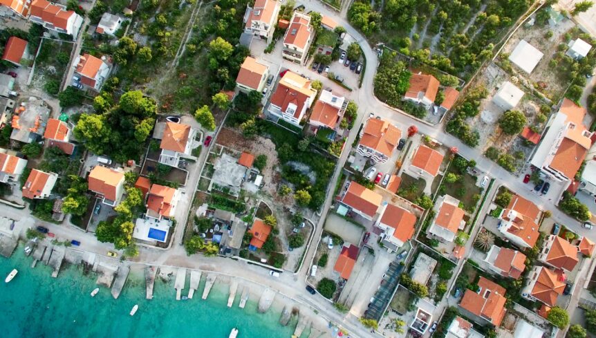 Birds eye view of neighborhood property insurance attorney